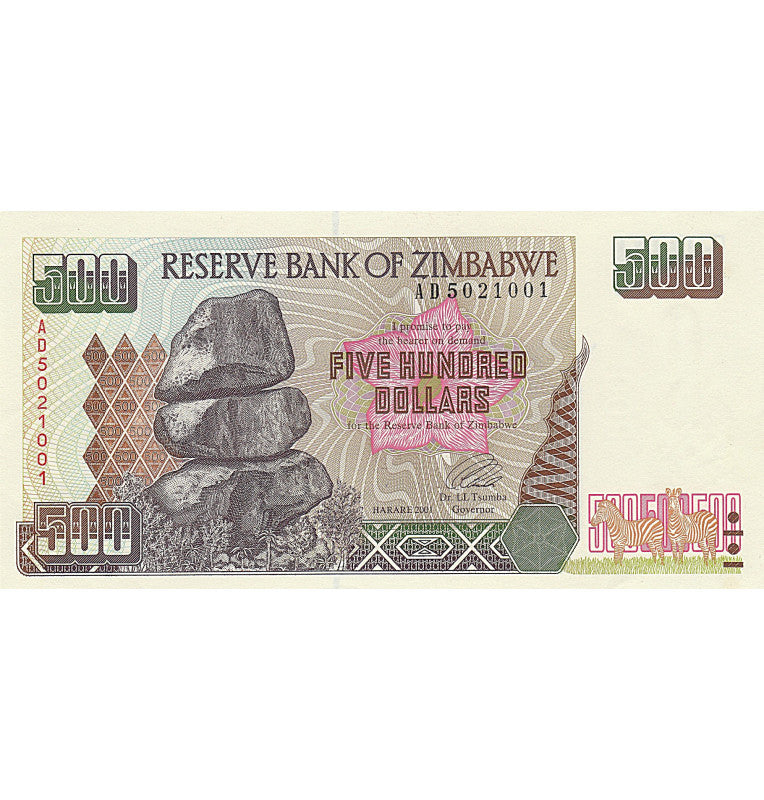 Zimbabwe 500 Dollars 2001-2004 ND Pick 11
